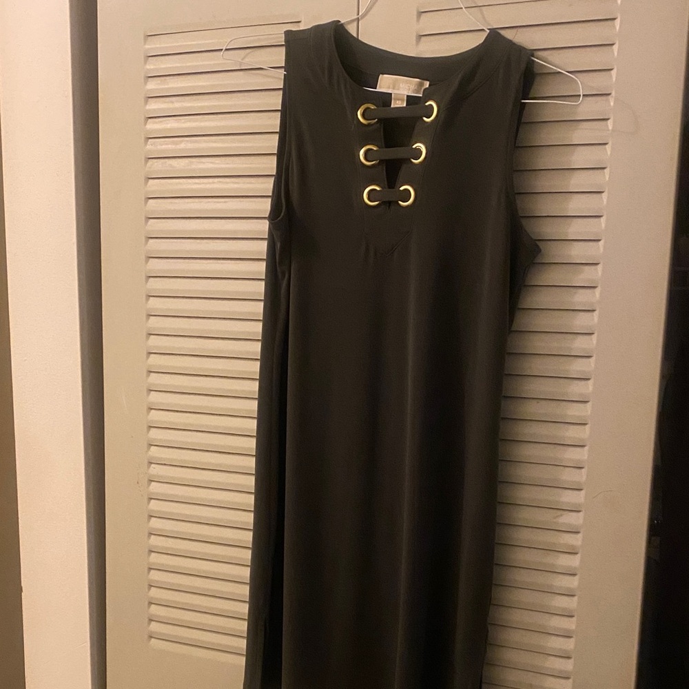 Michael Kors Black Midi Dress with Gold Accents